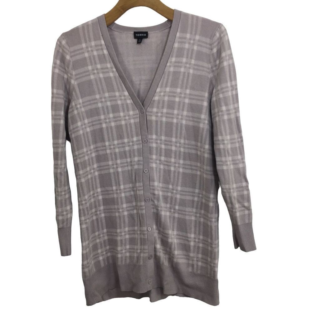 Torrid Lilac Purple & Pink Plaid Boyfriend Cardigan Sweater Size Large